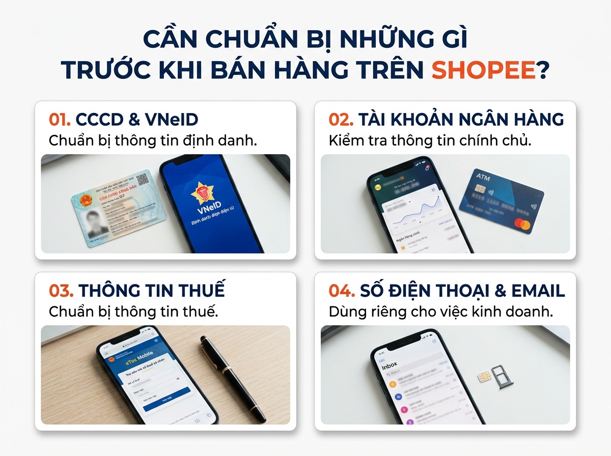 Cần chuẩn bị những gì trước khi bán hàng trên Shopee bằng điện thoại?
