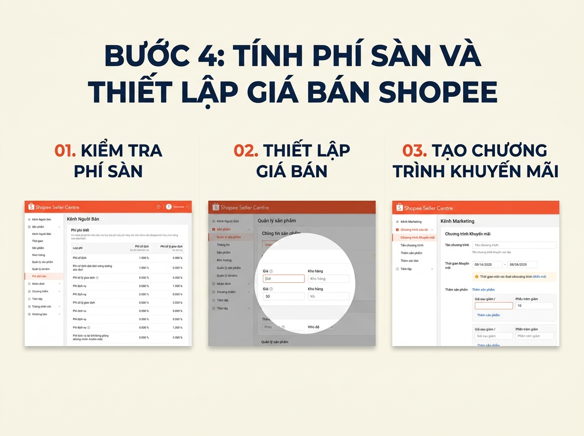 Tính phí sàn và thiết lập giá bán